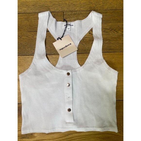 AS-IS Superdown Toni Snap Front White Crop Tank Top Women's Size XS - Picture 3 of 6